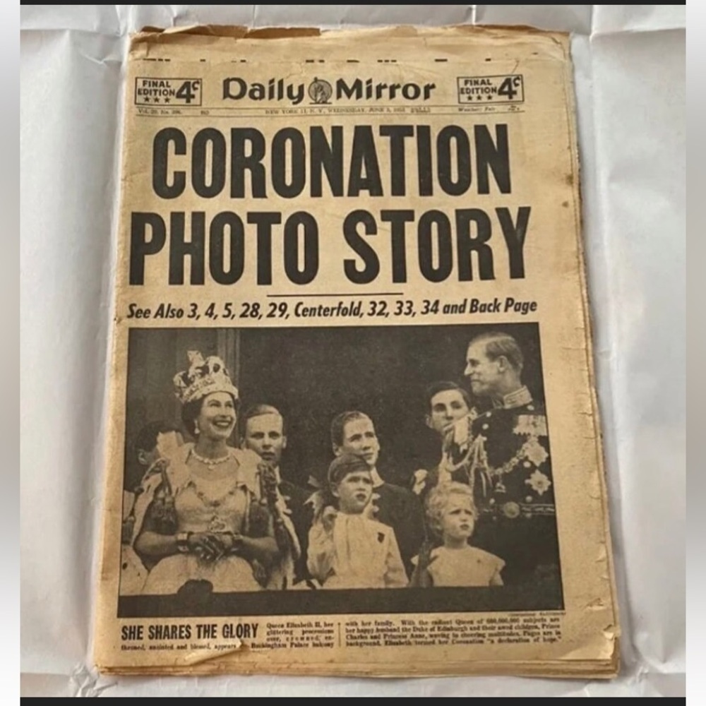 Set Of 3: Vintage 1953 Queen Elizabeth II Coronation Original Newspapers - Picture 4 of 10